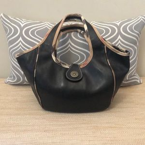 Black leather Burberry handbag.